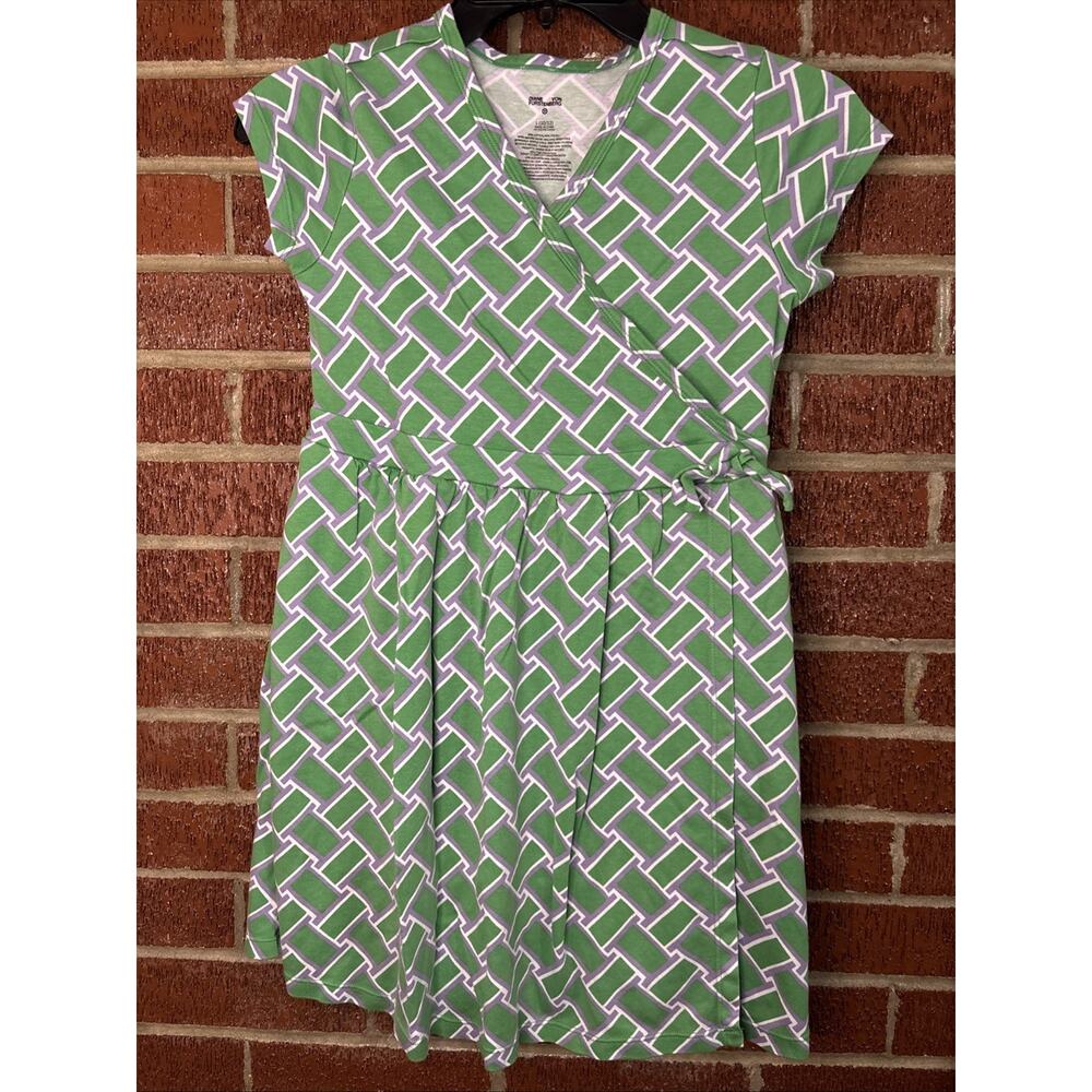 Diane Von Furstenberg Girls Wrap Dress Geometric Weave Green Large 10-12